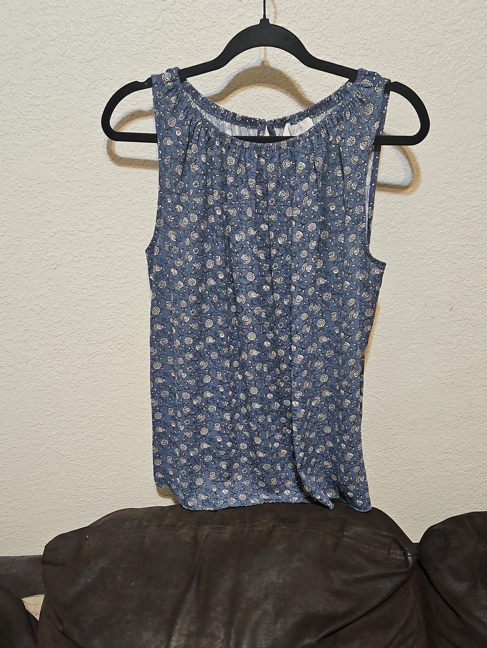 LOFT Navy Blue Floral Smocked Neck Camisole